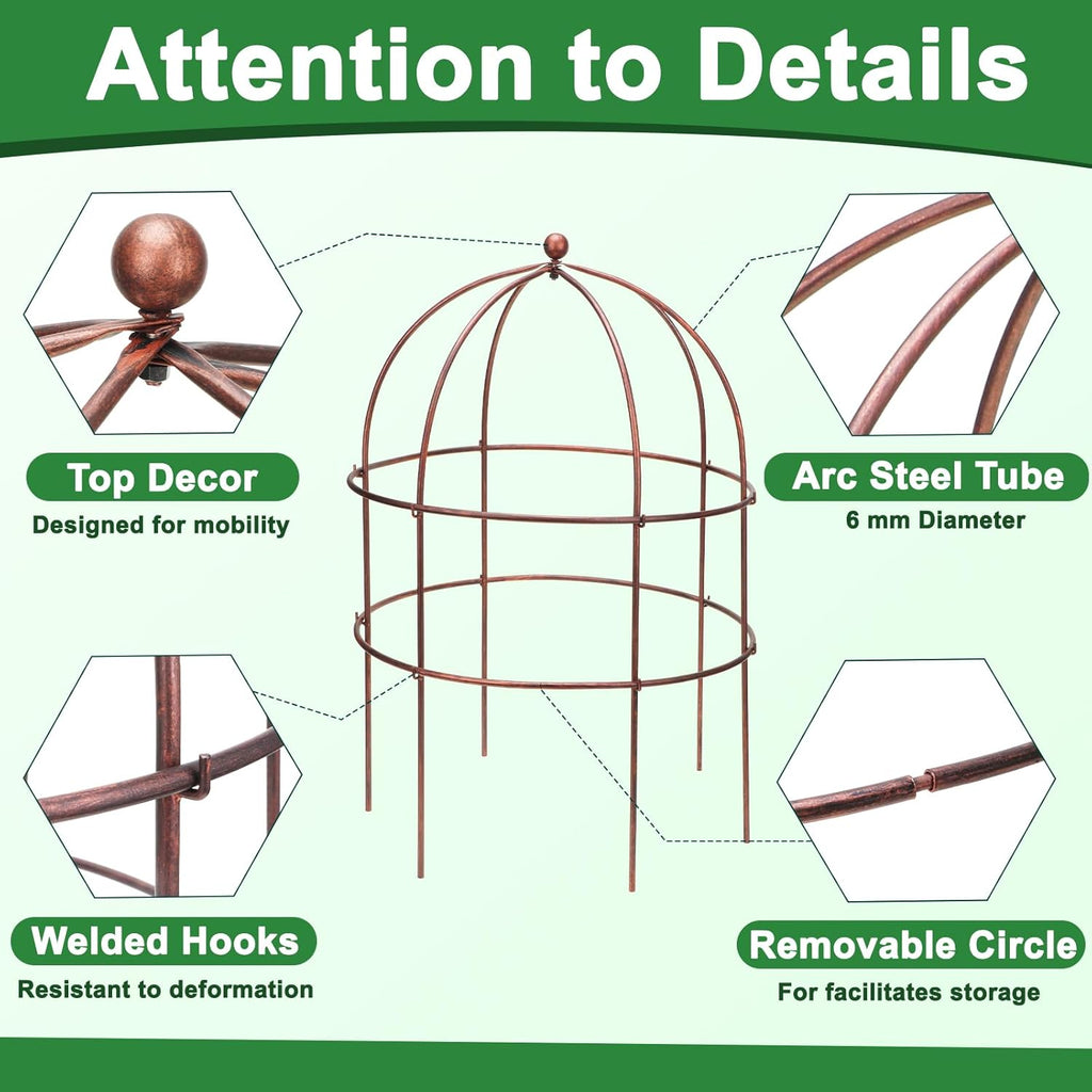 2 Pcs Jardin Bird Cage Plant Support 25" H Large Sturdy Grow-Through Flower Support Peony Cage Climbing Plant Support Trellis Sculptural Garden Decor for Perennial Flowers Vintage Gold