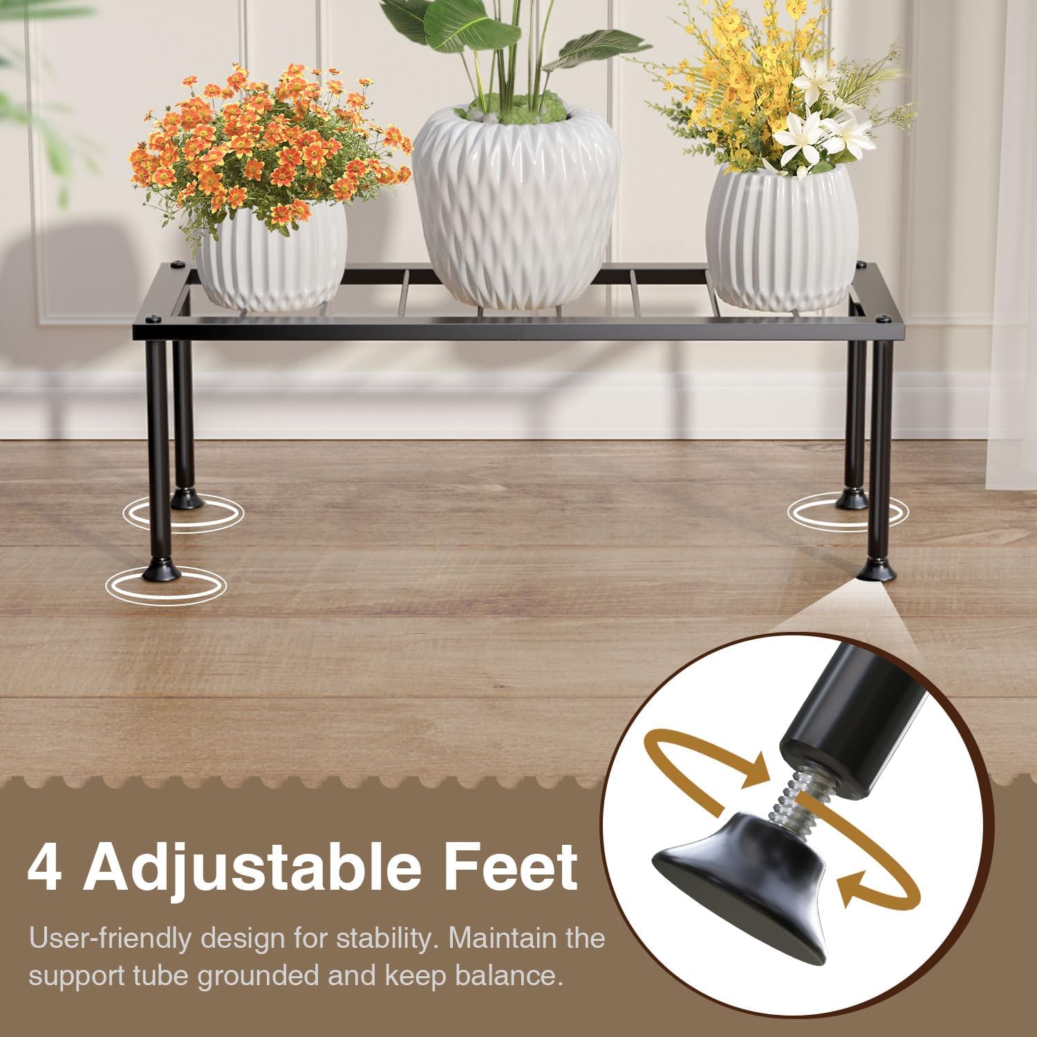 1 Tier Plant Stand: Ladder Plant Holder - Metal Flower Pot Stand - Heavy Duty Flower Rack for Living Room Patio Garden Corner Balcony and Courtyard.