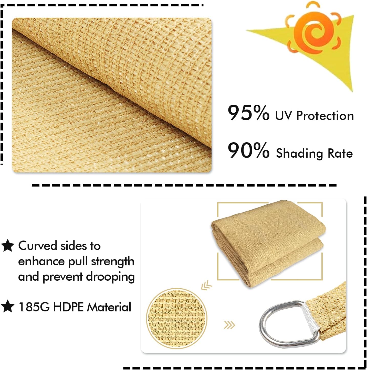 KANAGAWA 14'X16' Sand Custom Size Sun Shade Sail Rectangle UV Block Canopy Cover for Patio Backyard Lawn Garden Outdoor (Customized Available)