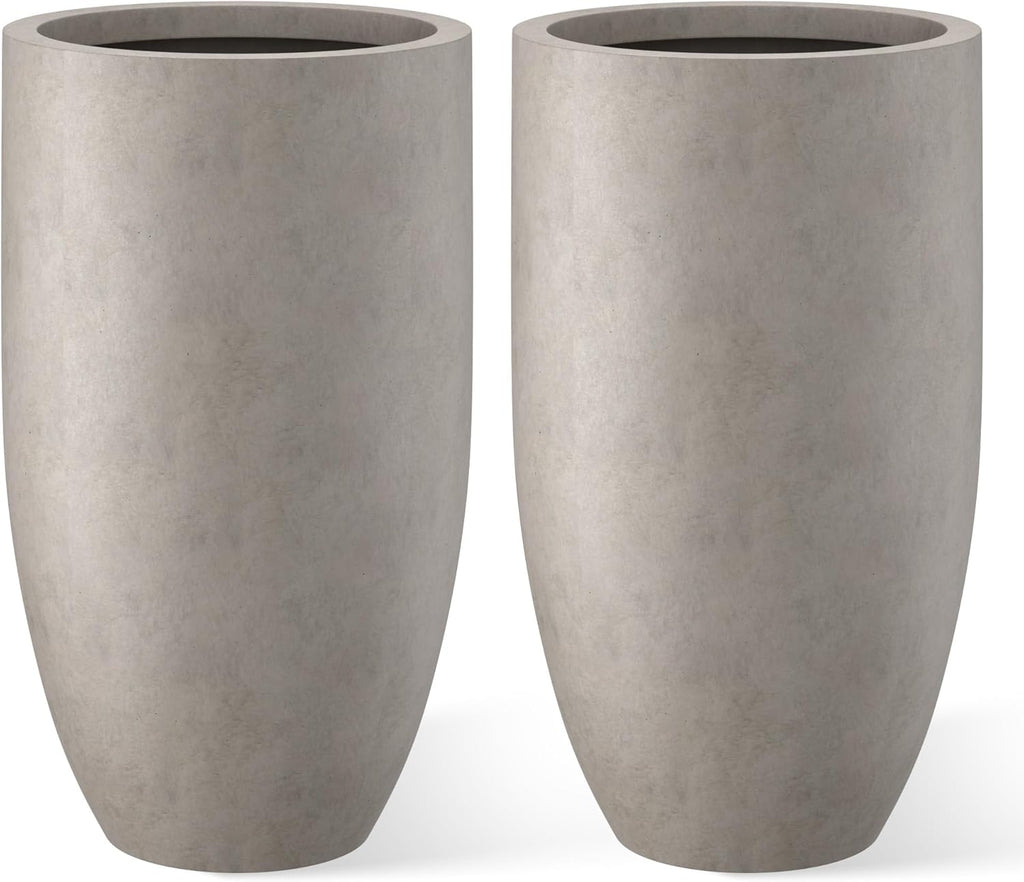 Kante 24 Inch Tall Round Concrete Planter, 2 Pack Large Indoor Outdoor Plant Pots with Drainage Hole and Rubber Plug, Modern Decorative Garden Pots for Home Patio Porch, Weathered Concrete