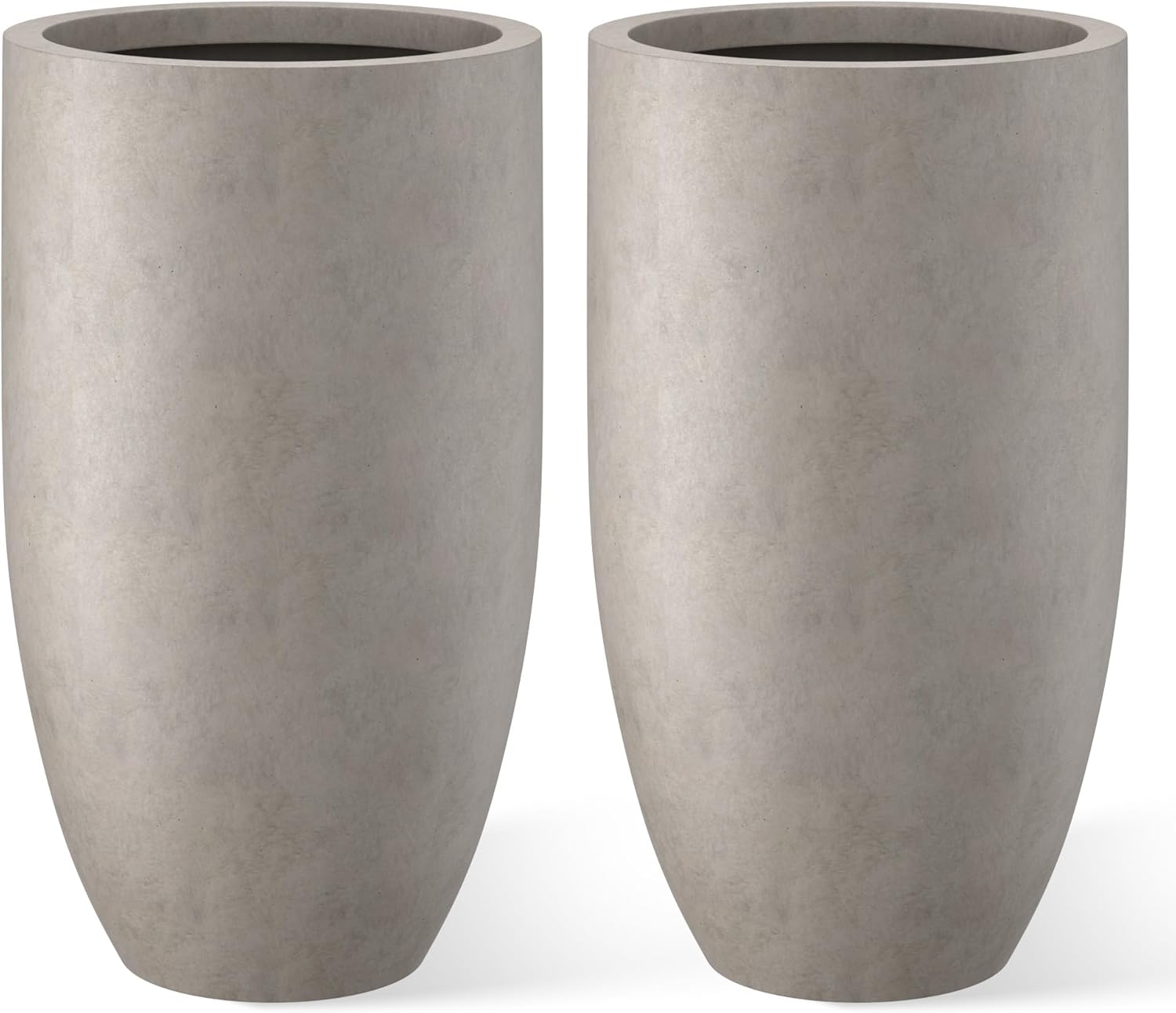 Kante 24 Inch Tall Round Concrete Planter, 2 Pack Large Indoor Outdoor Plant Pots with Drainage Hole and Rubber Plug, Modern Decorative Garden Pots for Home Patio Porch, Weathered Concrete