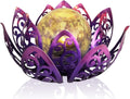 Bshine Solar Outdoor Garden Lotus Decorative Light, Waterproof Metal Cracked Glass Globe LED Lotus Light for Tabletop Decor, Walkway, Lawn Ornaments and Garden, Housewarming Gift (Purple)