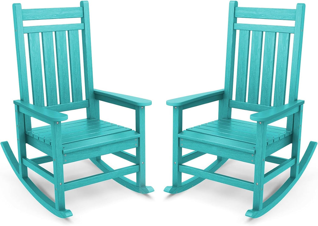 SERWALL Outdoor Rocking Chair Set of 2, HDPE Rocking Chairs for Adult, All Weather Porch Rockers for Lawn Garden, Aruba