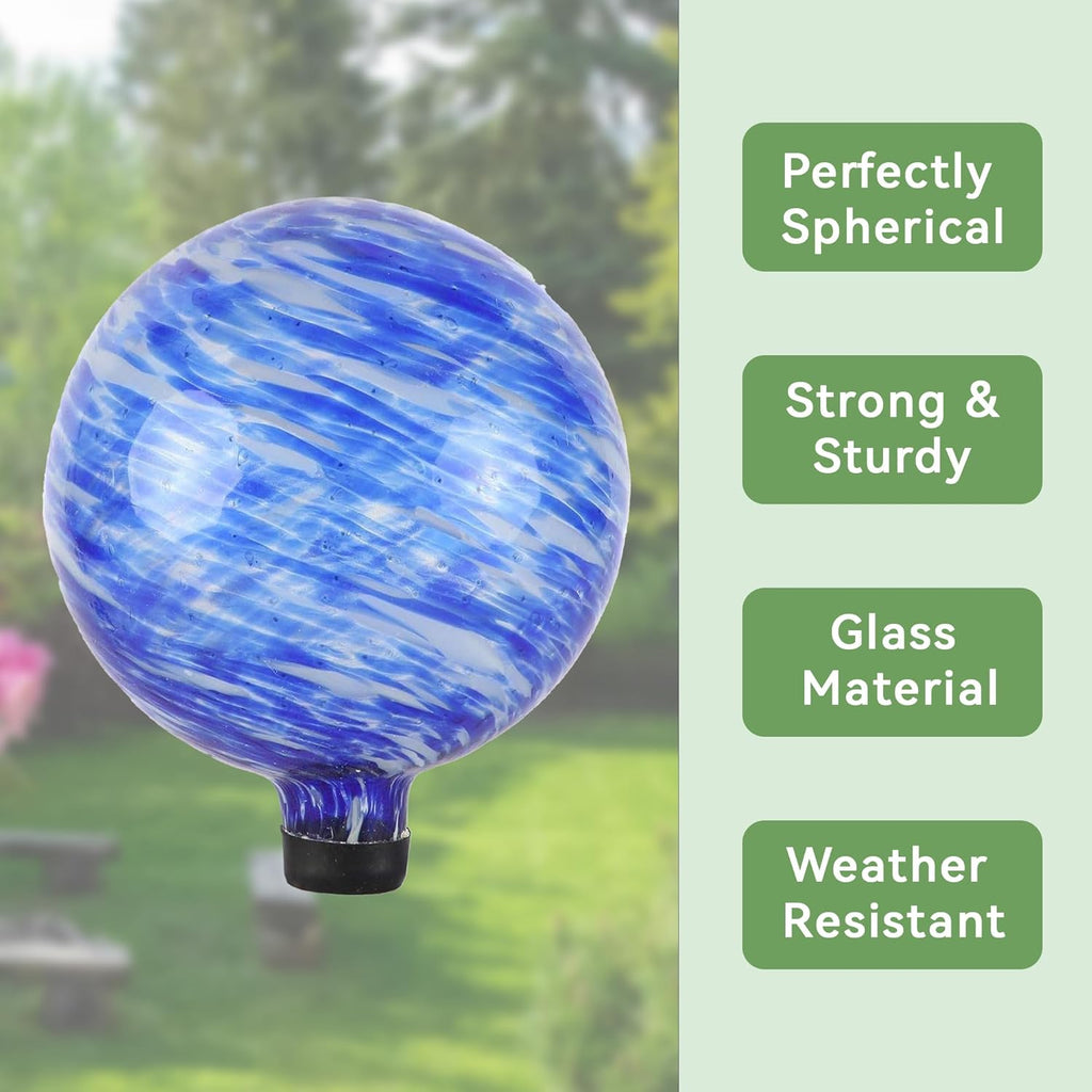 Lily's Home Glass Gazing Ball, A Colorful Addition to Any Garden or Home, Ideal As a Housewarming Gift. 10 Inch (Calming Water)