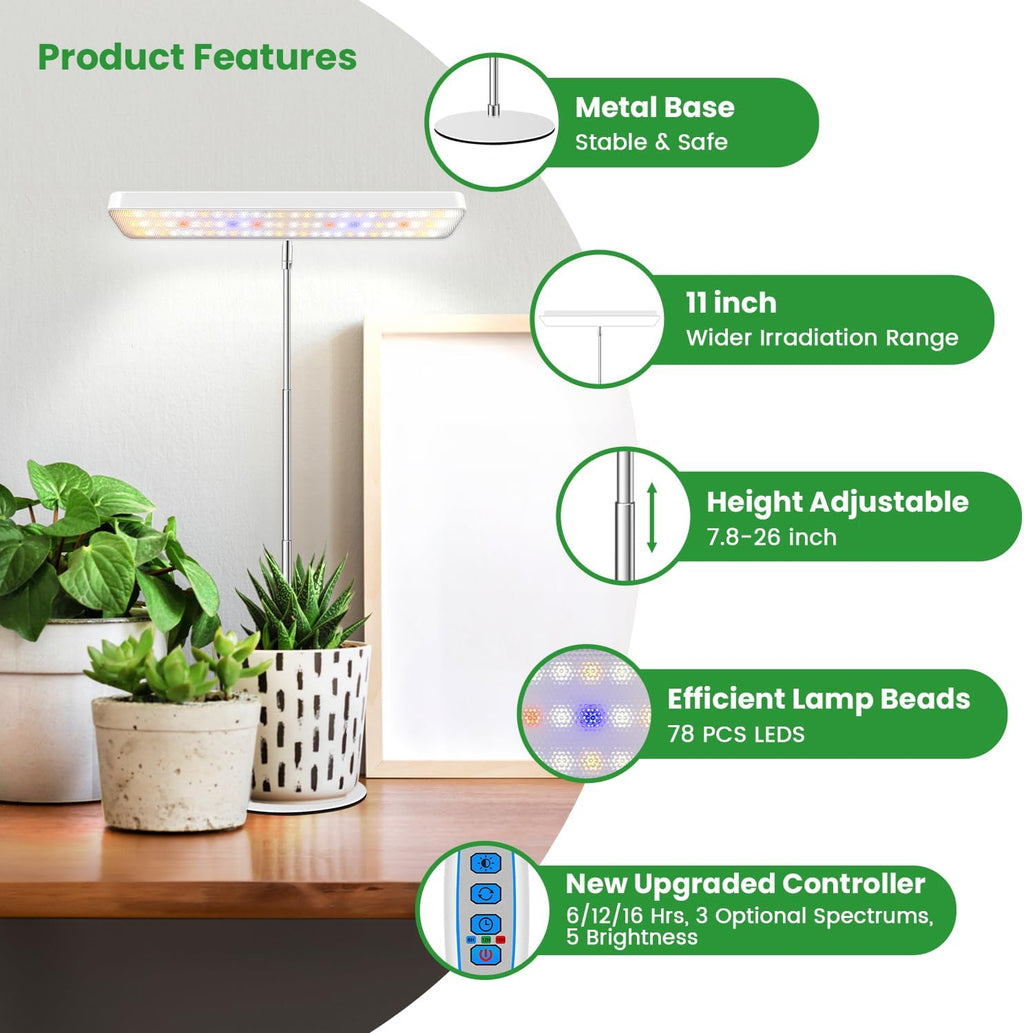 Wiaxulay Grow Lights for Indoor Plants, 78 LEDs Full Spectrum Plant Grow Light, Desk Grow Light with Auto Timer 6/12/16 Hrs, 3 Lighting Modes, 5 Dimmable Levels, Height Adjustable 7.8"-26", 3 Pack