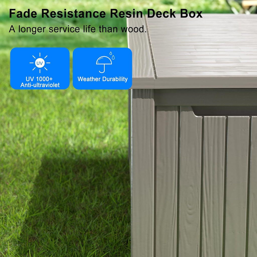 150 Gallon Deck Box,Resin Outdoor Storage Box with Lockable for Patio Furniture, Pool Accessories, Garden Tools Waterproof Outside Storage Box, Grey