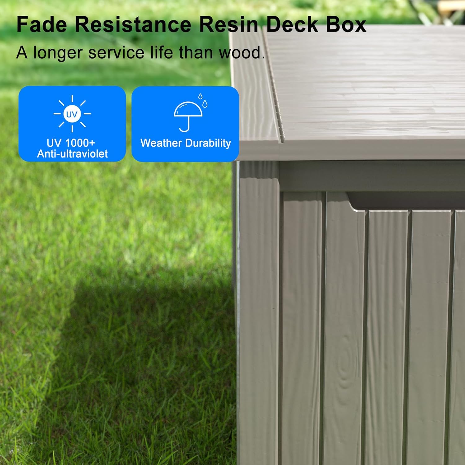 150 Gallon Deck Box,Resin Outdoor Storage Box with Lockable for Patio Furniture, Pool Accessories, Garden Tools Waterproof Outside Storage Box, Grey