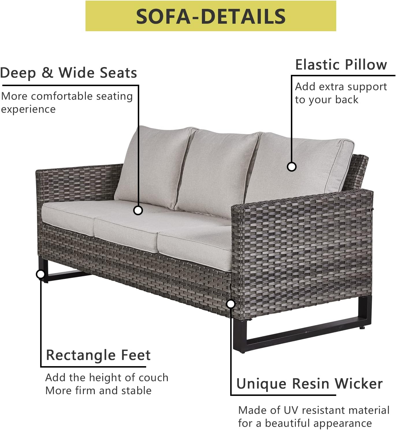 HUMMUH 7 Piece Patio Furniture with Fire Pit 30in 55,000 BTU,PE Wicker Outdoor Conversation Sets - Couch,Patio Chairs and Ottomans,Side Table for Porch,Garden,Backyard
