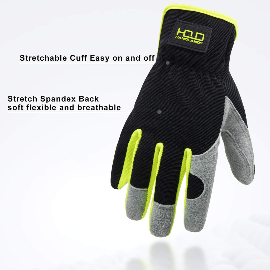 HLDD HANDLANDY 2 Pairs Leather Gardening Gloves for Men, Utility Work Gloves for Gardening, Yardwork, Construction, Mechanics, Great Garden Gifts for Men Women