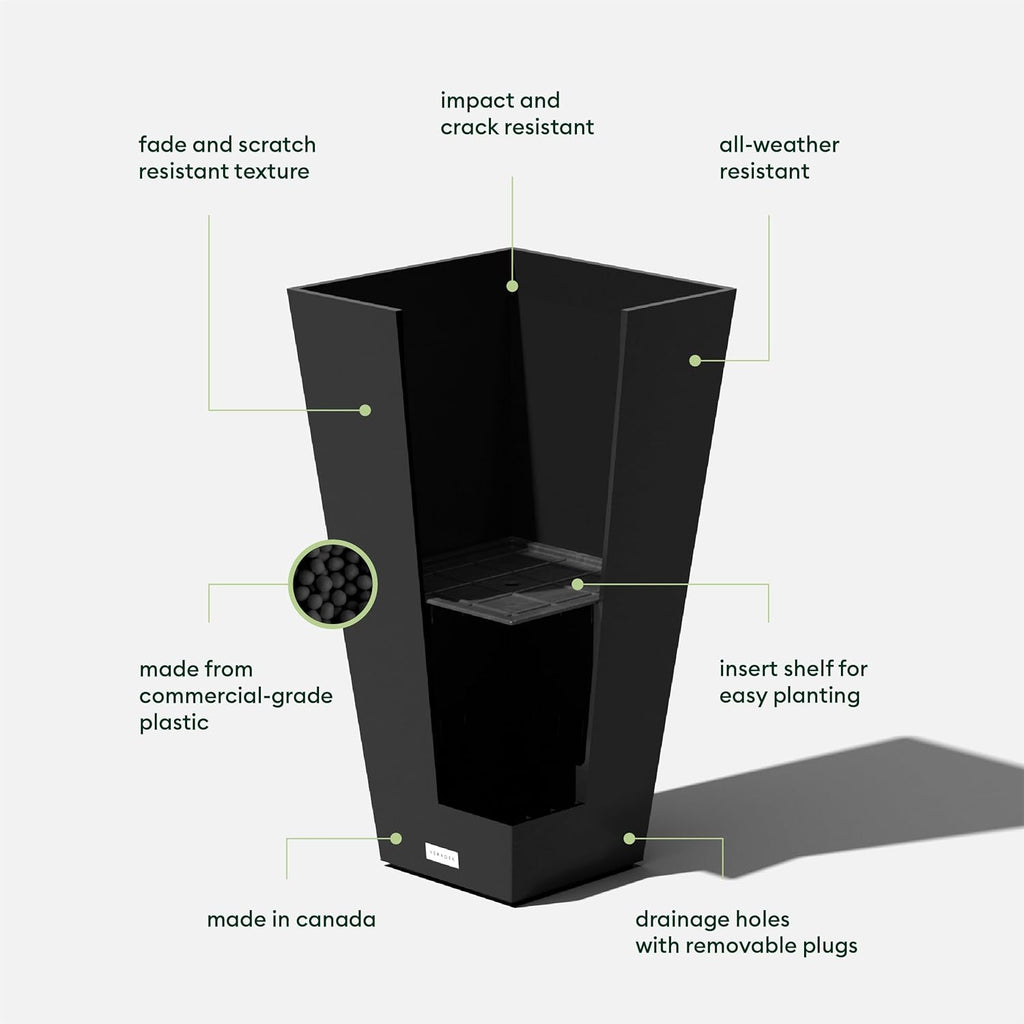 Veradek V-Resin Indoor/Outdoor Taper Planter (26 inch, Black)
