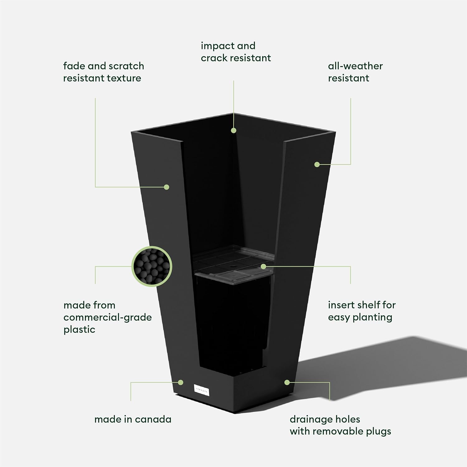 Veradek V-Resin Indoor/Outdoor Taper Planter (26 inch, Black)