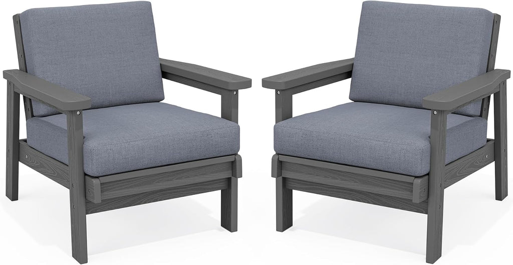 SERWALL HDPE Outdoor Couch Set of 2, Grey Frame and Grey Cushion