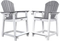 Tall Adirondack Chairs Set of 2, Adirondack Barstools, Weather Patio Garden Pool Fire Pit Balcony Outdoor Bar Stools HDPE Plastic Barstools with Backs for Garden, Backyard, Yard (Grey)
