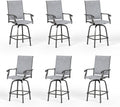 PHI VILLA Outdoor Swivel Patio Bar Stools Set of 6, 30 Inch Bar Height Tall Patio Chairs with Back & Armrest, Durable Textilene Fabric in Grey for Deck Lawn Garden
