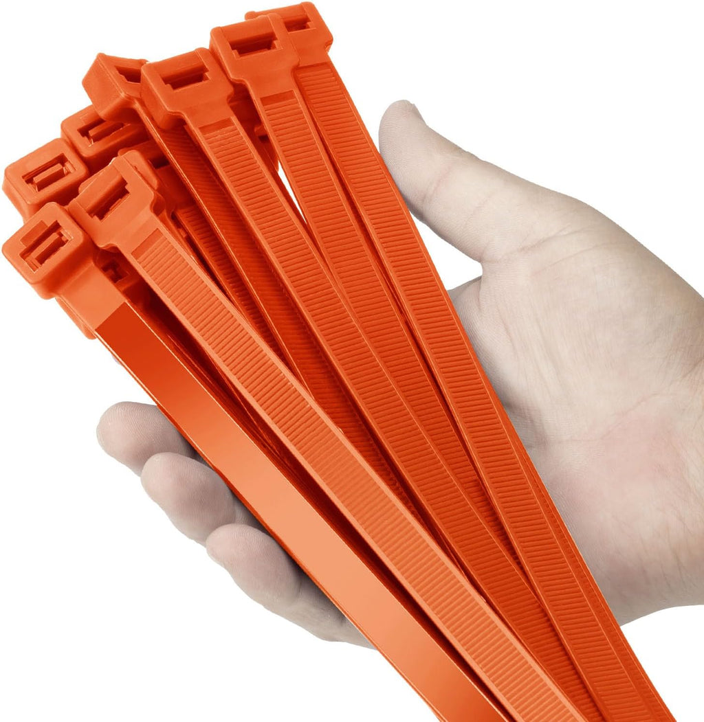 12 inch Orange Zip Ties Heavy Duty 100 PCS, 250 LBS Ultra Exclusive Strong Plastic Wire Ties, Large Cable Ties Extra Long Tie Wraps, Indoor and Outdoor UV Resistant