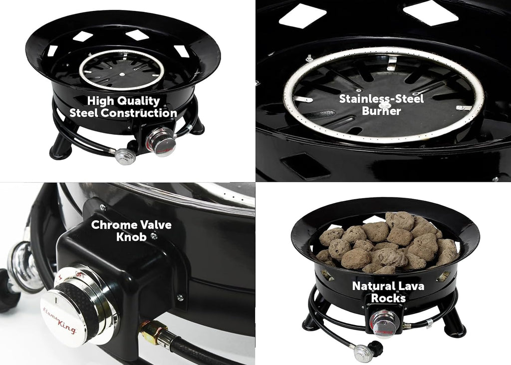 Flame King Smokeless Propane Fire Pit, 24-inch Portable Firebowl, 58K BTU with Self Igniter, Cover, & Carry Straps for RV, Camping, & Outdoor Living