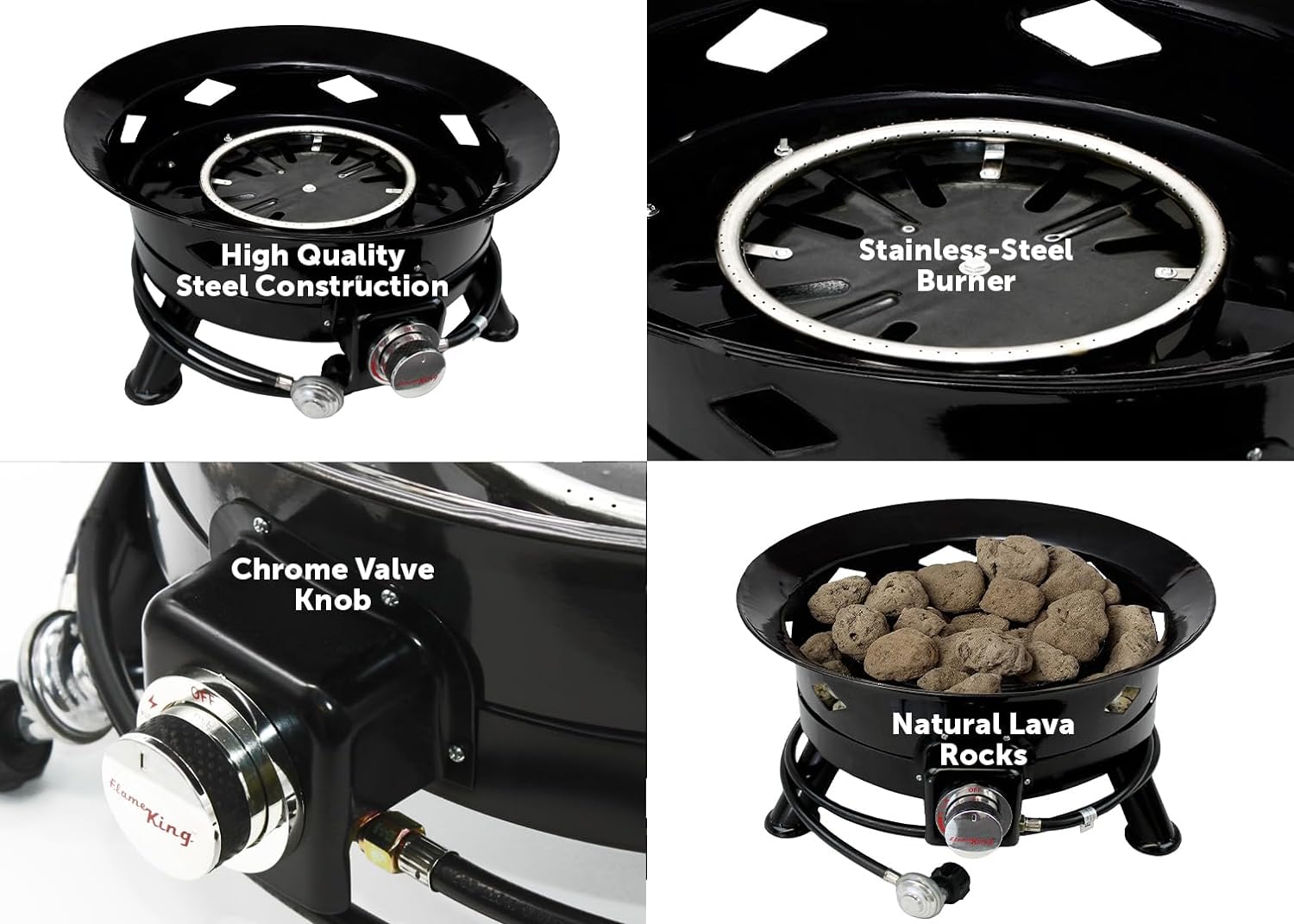 Flame King Smokeless Propane Fire Pit, 24-inch Portable Firebowl, 58K BTU with Self Igniter, Cover, & Carry Straps for RV, Camping, & Outdoor Living