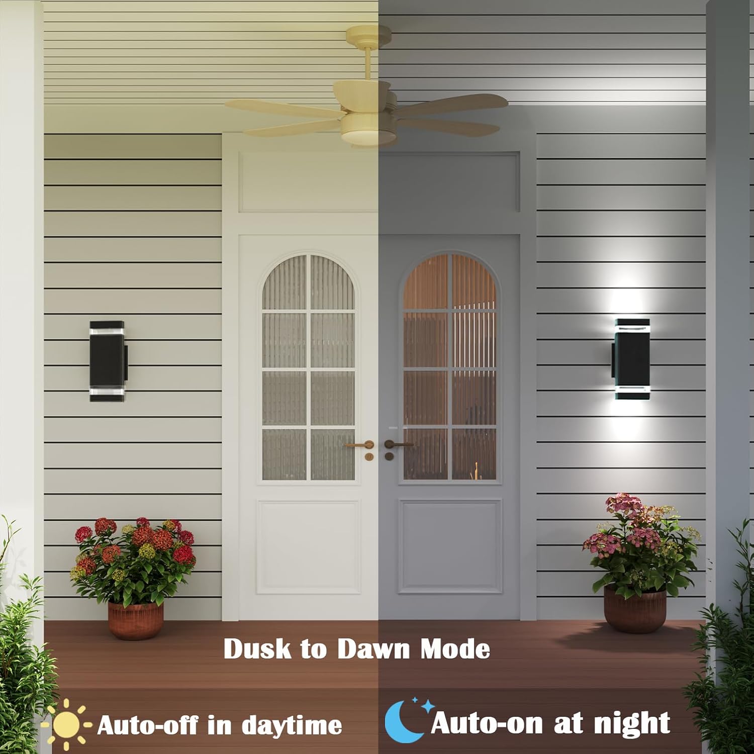 Motion Sensor Outdoor Wall Lights, Dusk to Dawn Exterior Light Fixtures with 3 Modes, Modern Up Down Wall Sconce, Waterproof Aluminum Porch Light for Garage, Patio, Front Door – Matte Black