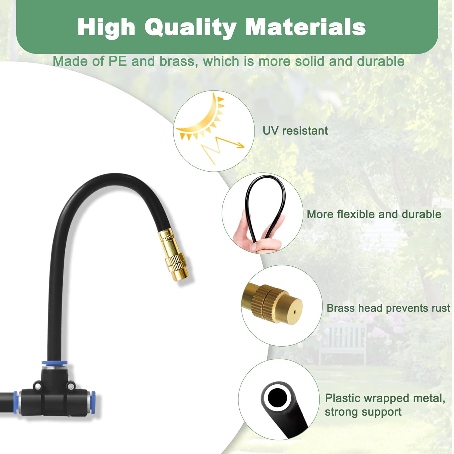 16.4Ft Drip Irrigation System, Automatic Garden Irrigation System with 360-degree Bending Dropper, Atomizing Watering Misting System with Copper Nozzle for Garden Plant Lawn Patio(5 Nozzles)