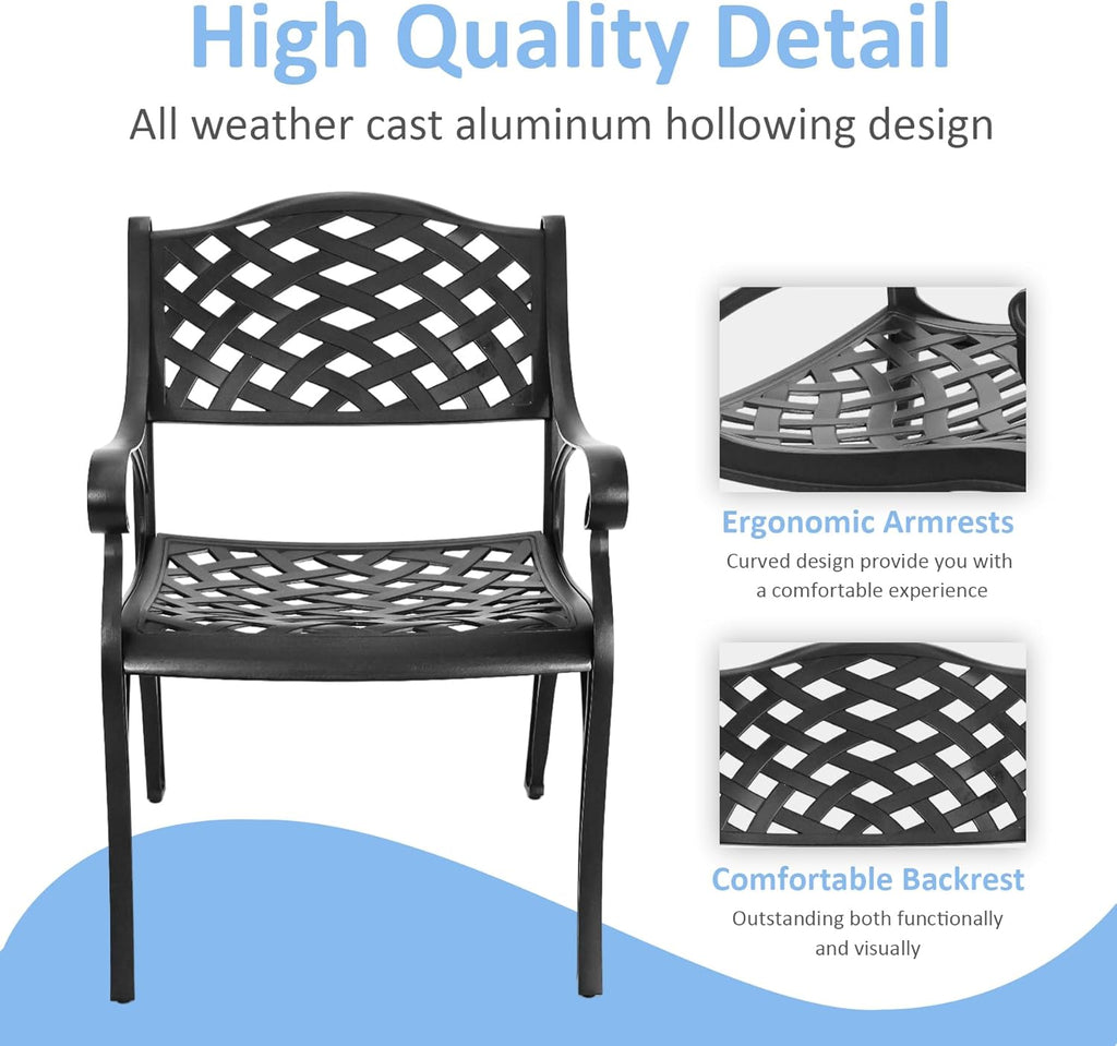 5 Piece Patio Dining Set, All Weather Cast Aluminum Outdoor Dining Table and Chairs Set of 4, Patio Furniture Conversation Set with 4 Chairs and 30.31" Round Table, 2.36" Umbrella Hole