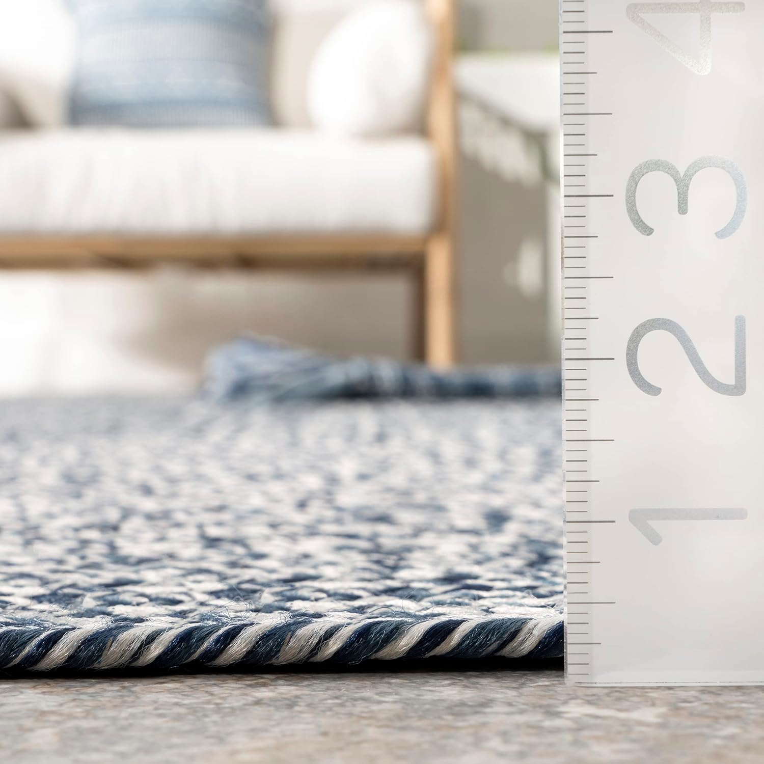 nuLOOM 2' x 18' Solid Hand Braided Indoor/Outdoor Area Rug, Pet-Friendly, High Traffic, Weather Resistant, for Patio, Balcony, Bedroom, Living, Dining Room, Wynn Navy