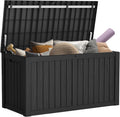 Mars Villa 150 Gallon Outdoor Storage Box Waterproof, Large Resin Deck Box for Outdoor Patio Furniture Cushions, Pool Supplies, Garden Tools, with Hydraulic Hinge, UV-Resistant and Weatherproof, Black