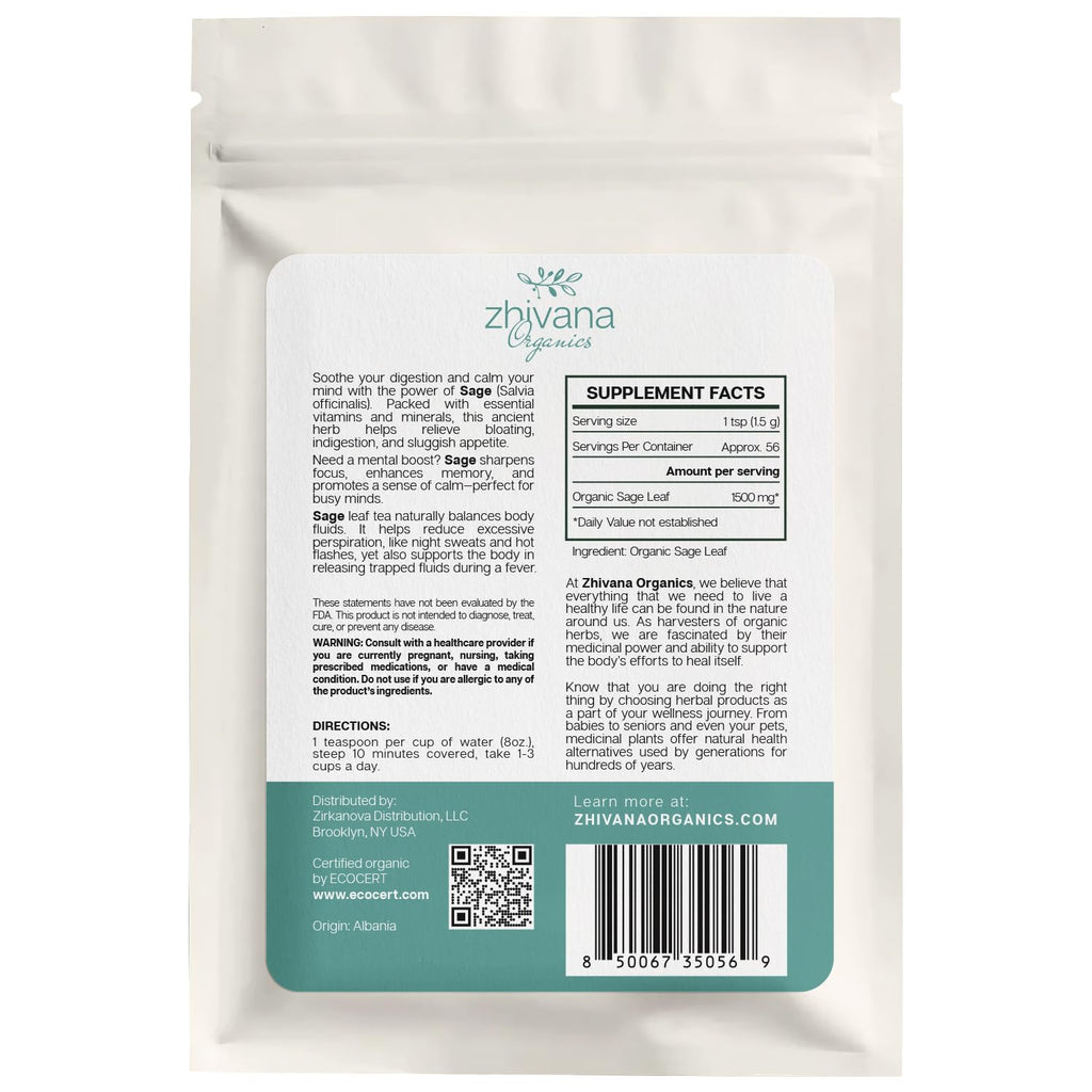 Organic Sage Leaf (4 oz.) (Salvia officinalis) – Loose Dried Leaves – Edible Grade for Tea, Seasoning & Herbal Uses