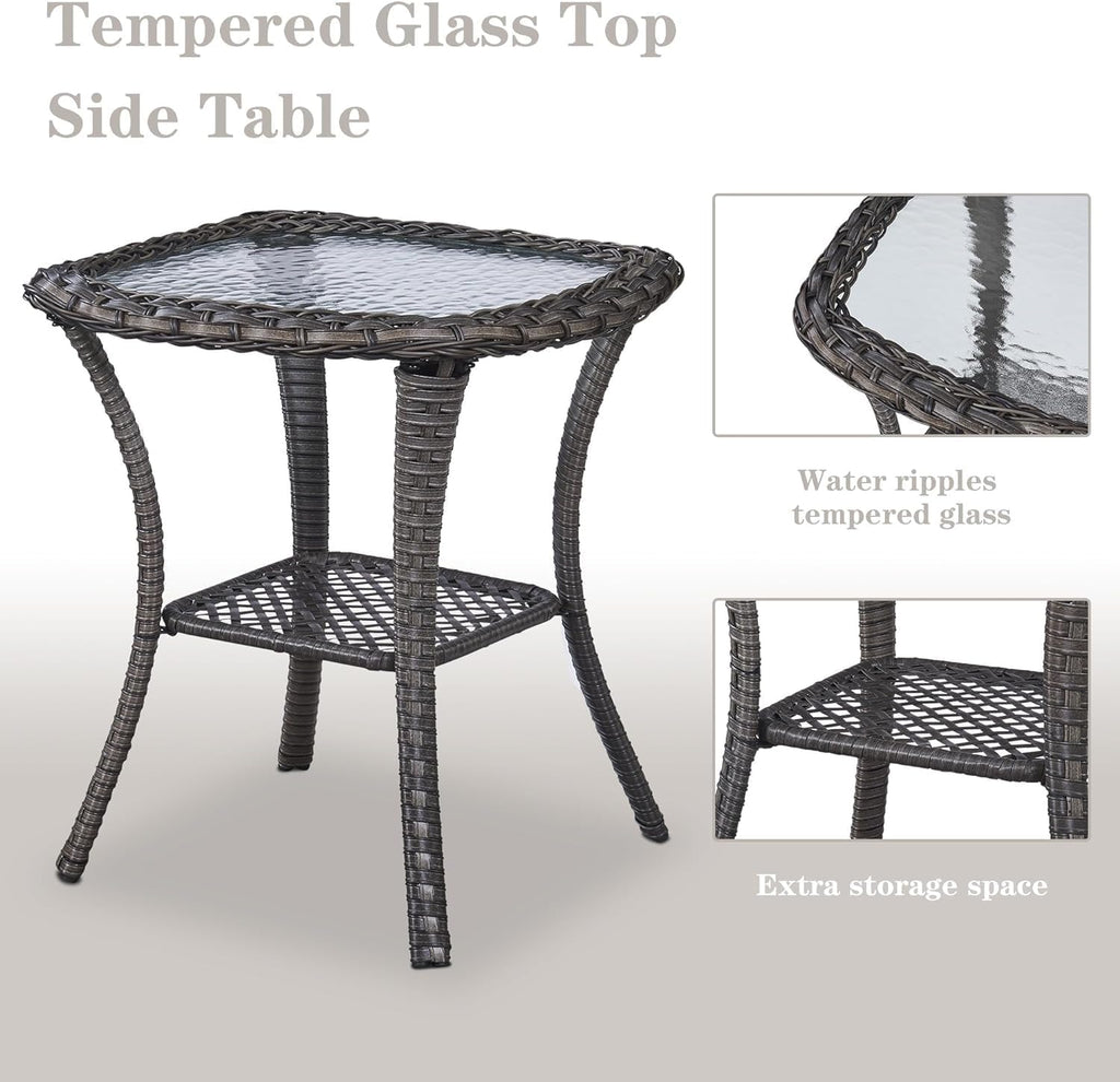 5 Pieces Patio Furniture Sets Wicker Outdoor Furniture, Rattan Patio Swivel Glider Chairs with 2 Ottoman and Glass Side Table