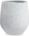 21" H x 19" D Ribbed Corso Fiberstone Round Planter with Drainage Hole, Weather Resistant for Indoor and Outdoor Use, Included 2 Extra Coco Mats (Ribbed Speckled White, 15" Pot Opening)