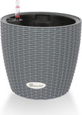 Dexceder 9x8 Inches Rattan Self Watering Planter Indoor Outdoor, Inner Pot Design, Thickened Table Flower Plant Pot with Water Level Indicator (Deep Gray)