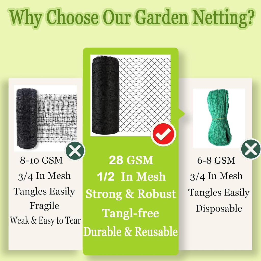 Meanchen Bird Netting 7.5x65 Ft, 1/2 in Mesh Heavy Duty Garden Netting for Plants, Fruit Trees, Vegetables, Extra Strong Woven Mesh Netting Against Birds, Deer, Poultry for Chicken Coop