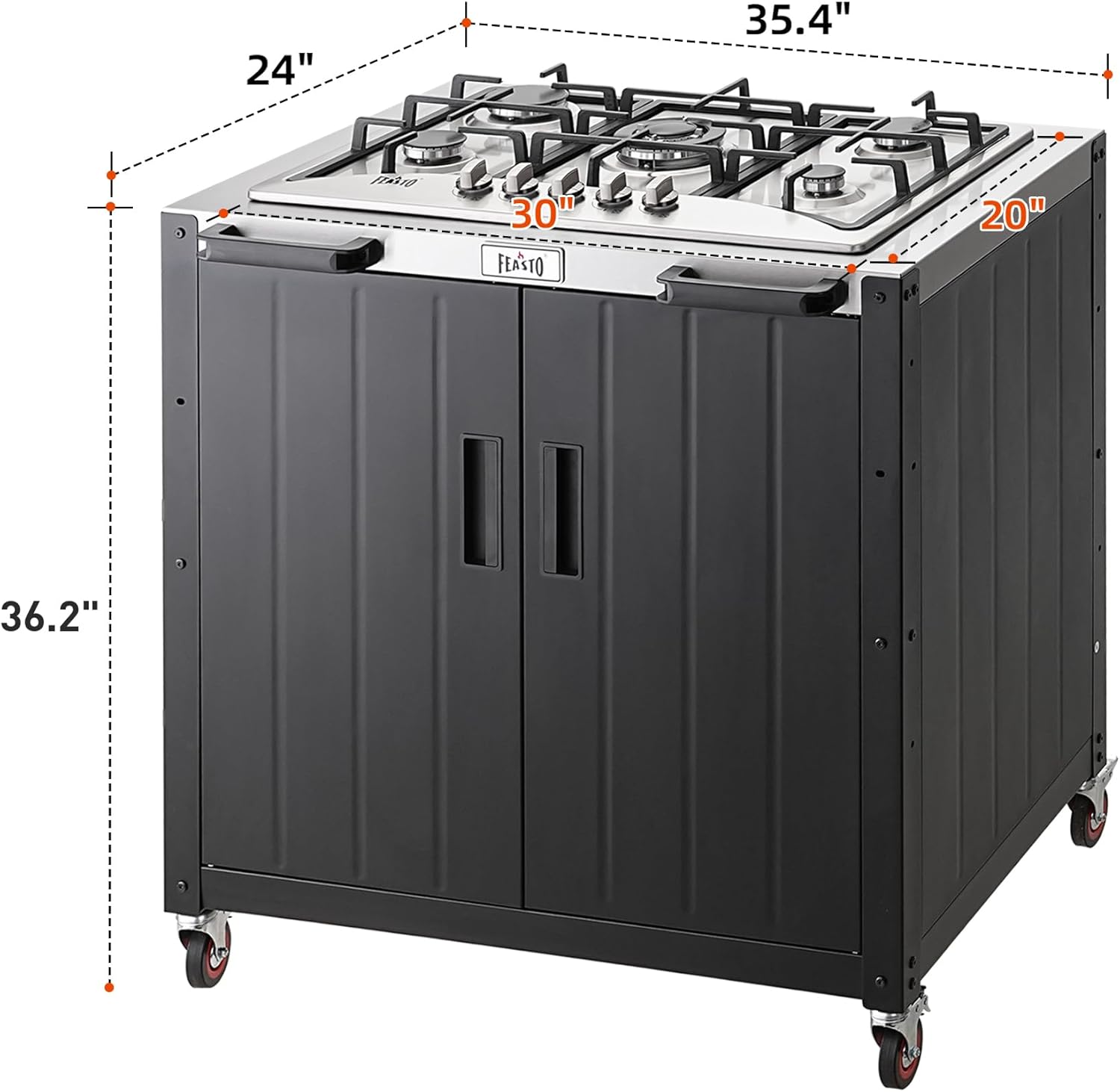 Gas Grill, Movable Outdoor Gas Stove Stainless Steel Top with Cabinet, 5 Burners with 36,200 BTUs, Outdoor Propane Grill for Outdoor Cooking, Ideal for Lawn & Garden, L35.4” x W24”