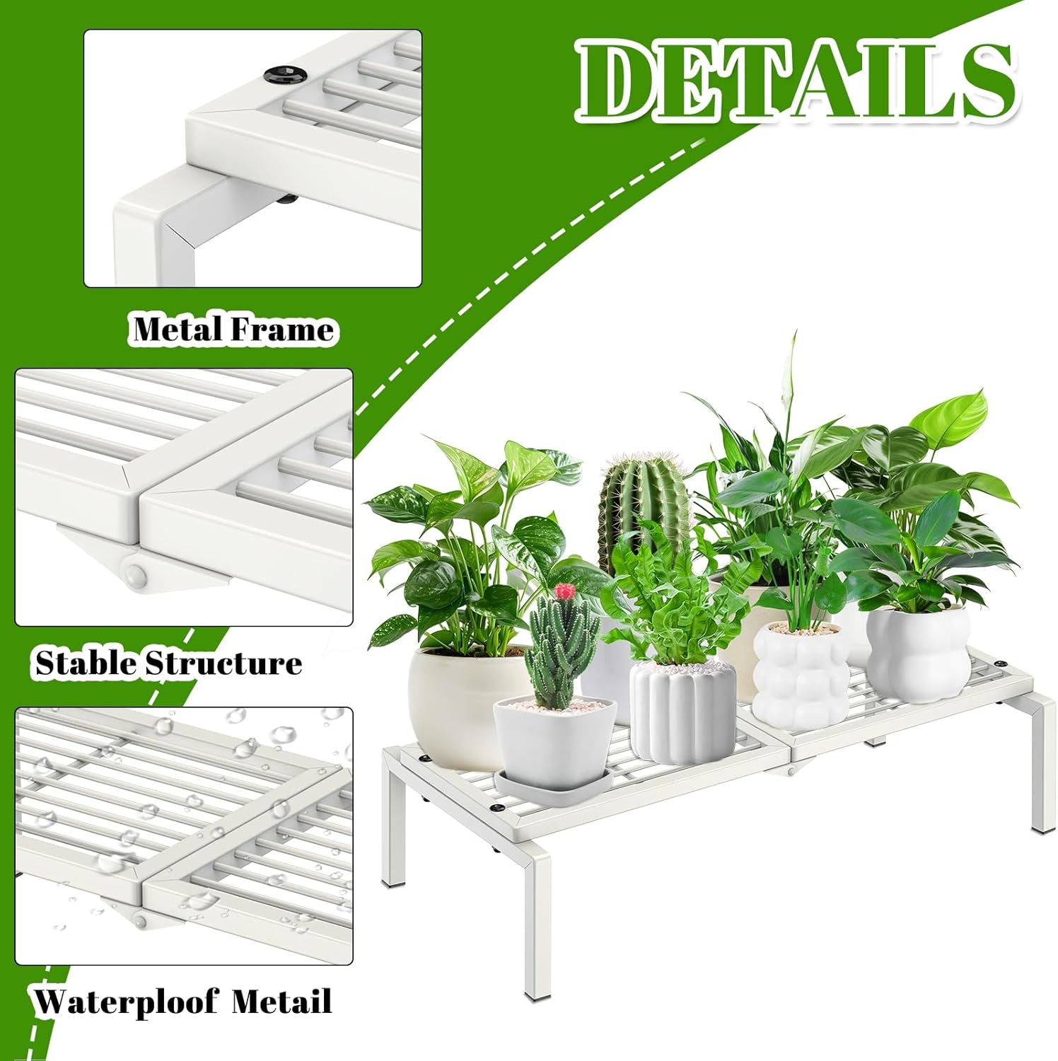 1 Tier Metal Plant Stand Indoor Outdoor, Potted Multiple Flower Pot Holder Rack Plant Shelf, Heavy Duty Planter Display Shelving for Patio Balcony Garden Living Room Decorative (White)