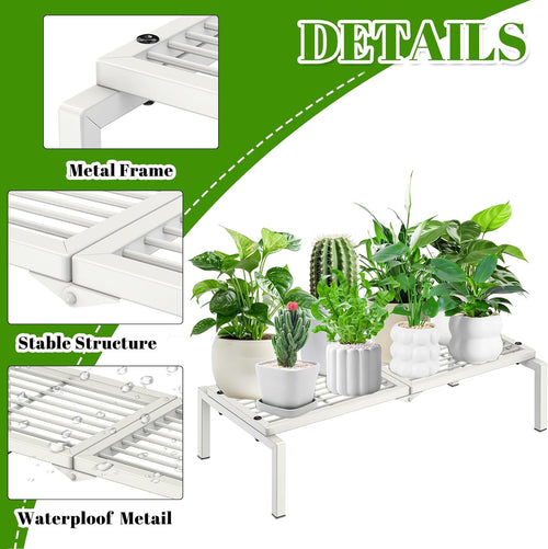 1 Tier Metal Plant Stand Indoor Outdoor, Potted Multiple Flower Pot Holder Rack Plant Shelf, Heavy Duty Planter Display Shelving for Patio Balcony Garden Living Room Decorative (White)