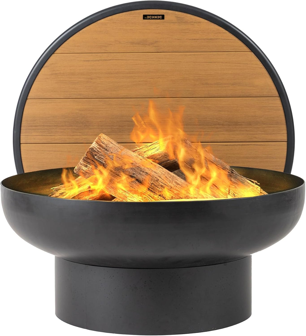 Iron Fire Pit Table with Lid, Extra Thick and Heavy Duty Fire Bowl, Deep Round Firepit for Outdoor Bonfire Gatherings, Wood Burning Firepits for Outside Patio, Modern Outdoor Fire Pits