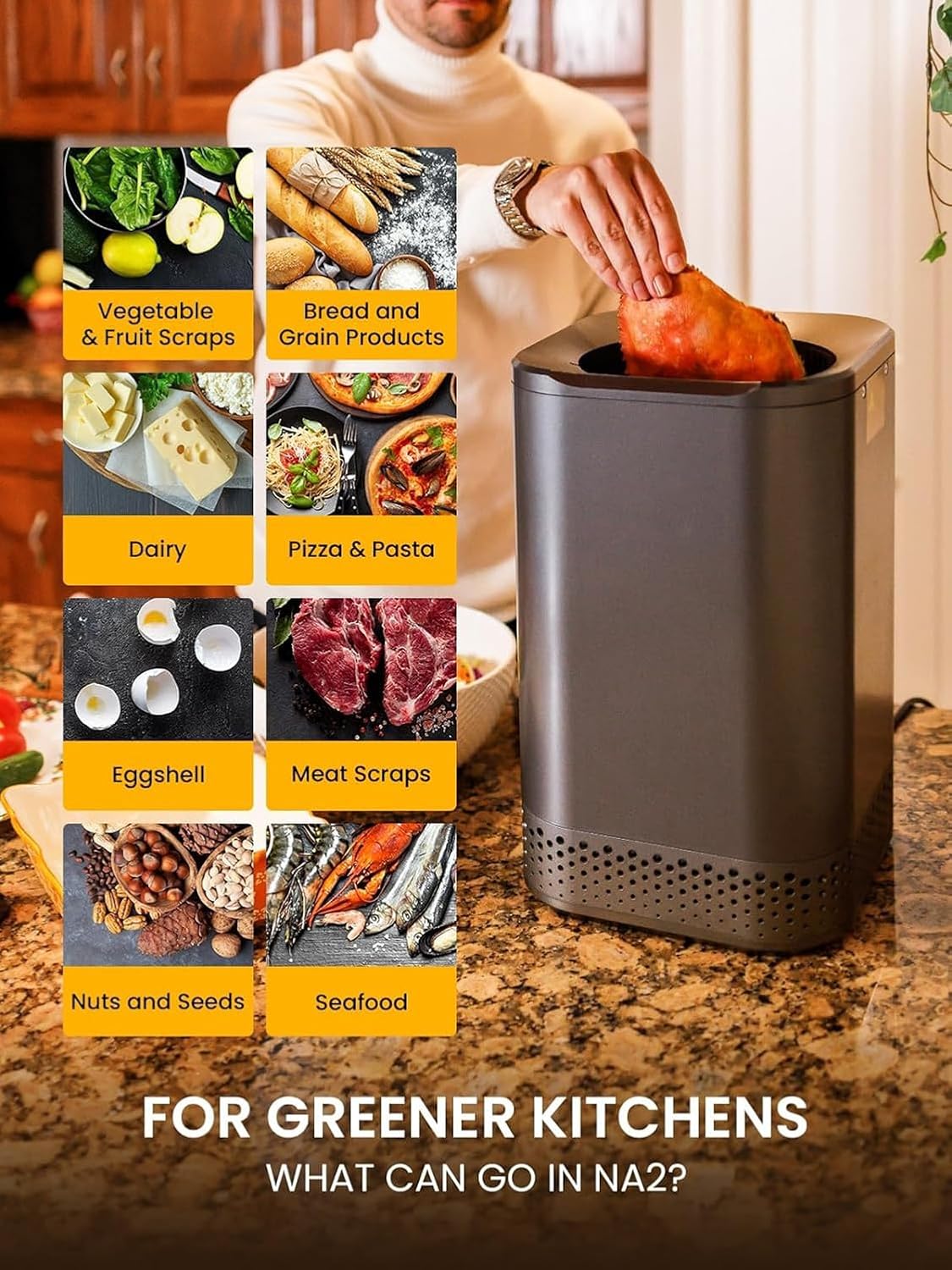 Nagual Electric Kitchen Composter, Indoor Mill Grinder Food Recycler Bin, 0.66gal/Odorless/Low Noise/Auto-Stop, Countertop Disposer Turn Food Waste into Fertilizer