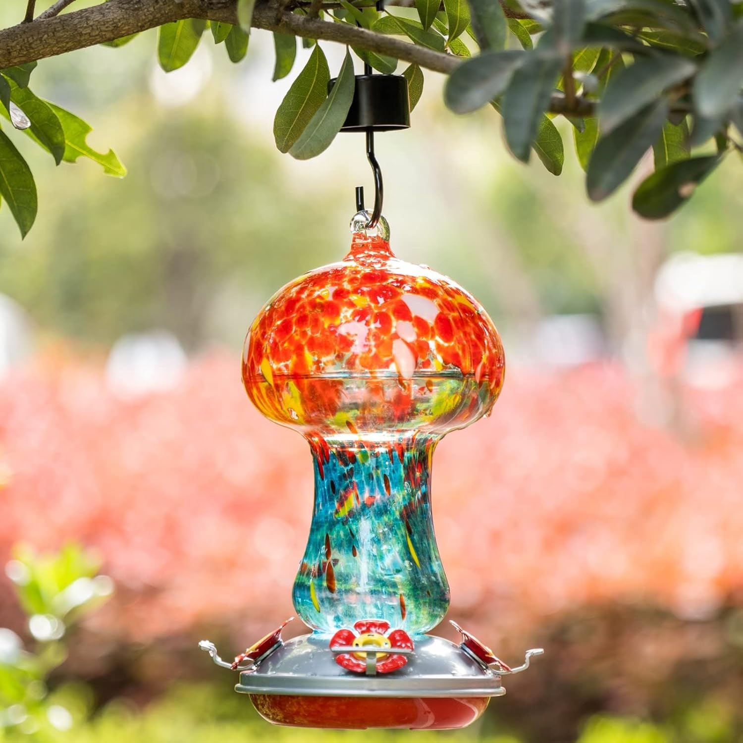 Muse Garden Gifts for Women Hummingbird Feeders for Outdoors Hanging Ant and Bee Proof, Blown Glass Hummingbird Feeder with Ant Moat, Christmas Gardening Gifts for Women Mom, 28OZ, Ocean Sunrise
