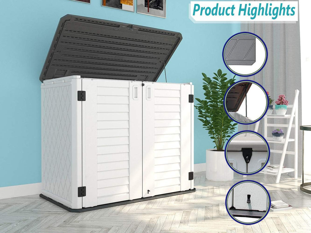 HOMSPARK Storage Shed Weather Resistance, Multi-Purpose Outdoor Storage Cabinet for Backyards and Patios, 26 Cu.ft Capacity Horizontal Storage Shed for Bike, Lawnmower, Trash Cans, Patio Accessories