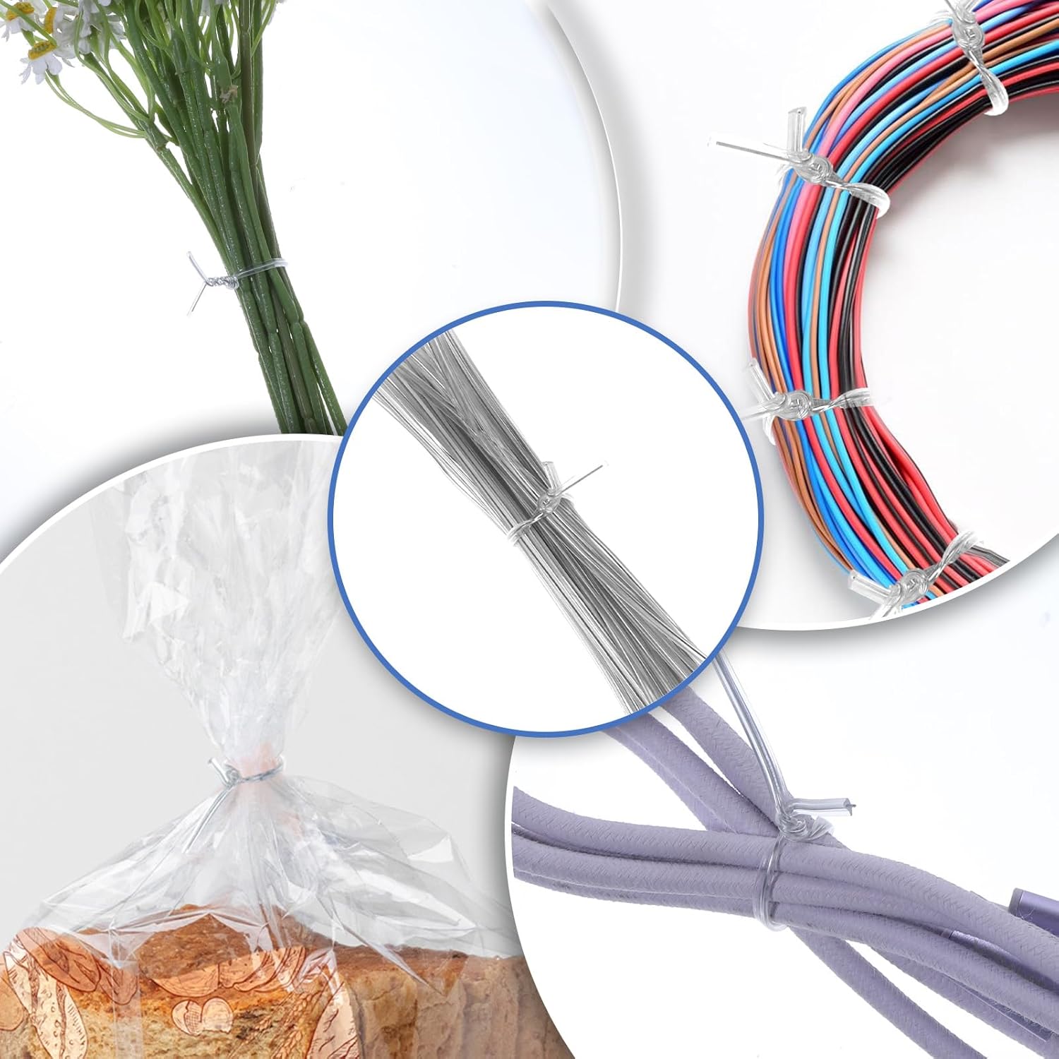 100 Piece 4 inches Cear Metal Twist Ties, Metallic Twist Cable Cord Wire Ties Reusable Plastic Wire Twists Tie for Bread, Cello, Candy, Coffee Bags & More