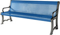 Heavy-Duty Outdoor Bench Thermoplastic Coated, Punched Steel, Commercial-Grade Garden Bench, Made in America (Portable with Back, 6 Ft, Textured Light Blue)
