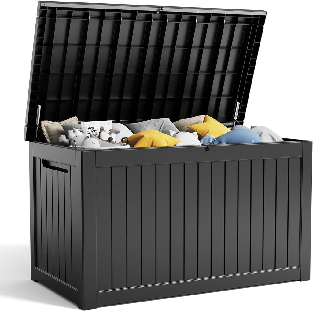 XXL 230 Gallon Large Resin Deck Box, Outdoor Lockable Storage Box for Patio Cushions Storage Furniture, Pool Supplies, Garden Tools, Weatherproof and UV Resistant- Black (230 Gallon)