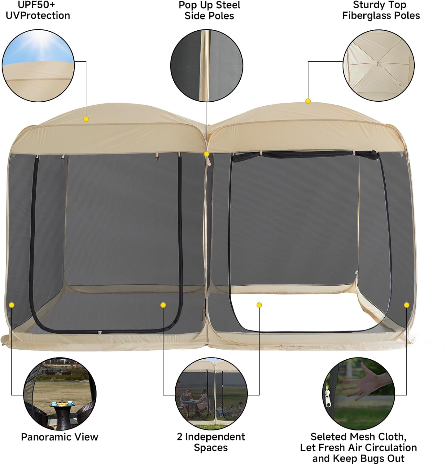 Alvantor Screen House Gazebo, 6-10-15 Person Pop Up Igloo Screened Canopy Tent with Mosquito Netting Sides, Instant UV Resistant Sun Shelter for Garden, Patio, Backyard