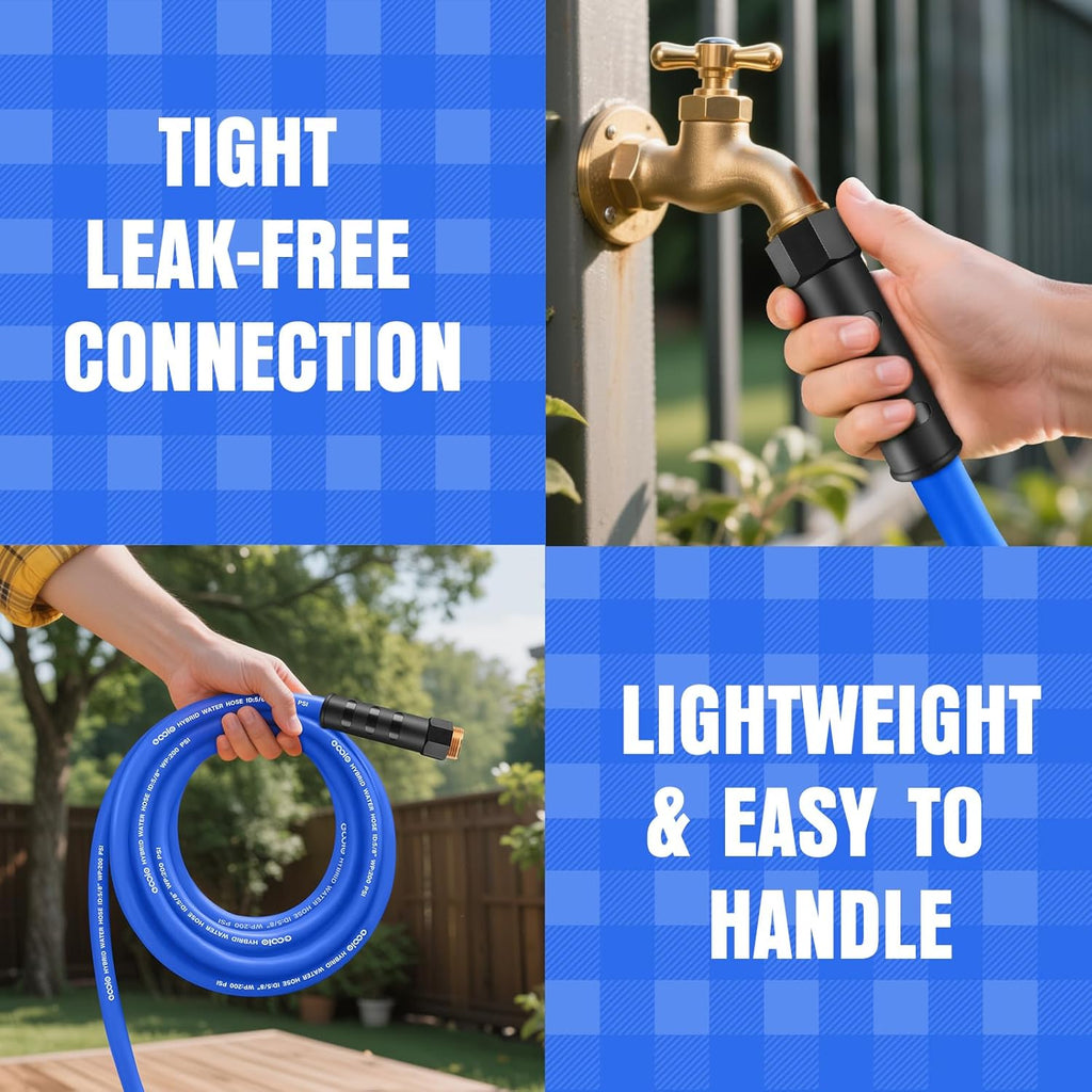 Heavy Duty Garden Hose 10 ft, Non-Expanding Flexible Water Hose, Kink Resistant Lightweight Hybrid Hose, Leakproof Hose Male to Female Fittings