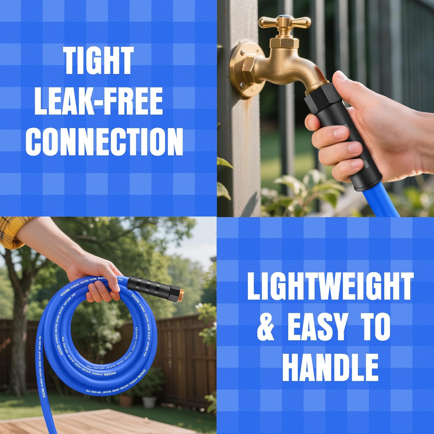 Heavy Duty Garden Hose 10 ft, Non-Expanding Flexible Water Hose, Kink Resistant Lightweight Hybrid Hose, Leakproof Hose Male to Female Fittings
