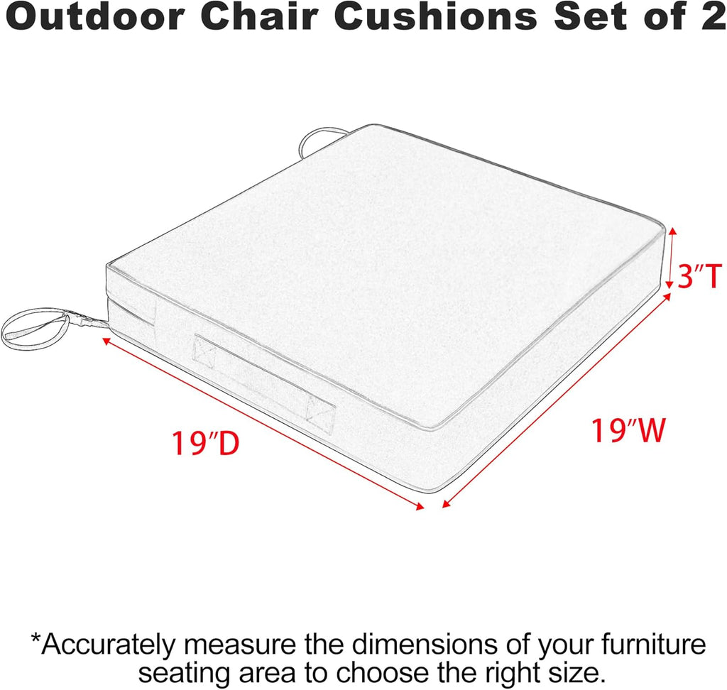 Favoyard Patio Chair Cushions 19 x 19 x 3 Inch Waterproof Outdoor Seat Cushions for Patio Furniture 3-Year Color Fastness Garden Sofa Couch Chair Pads with Handle & Adjustable Straps Set of 2, Spice