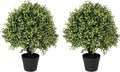 THE BLOOM TIMES 2ft Faux Boxwood Plants Outdoor Set of 2, Topiary Balls Artificial Outside Trees, 24" UV Resistant Fake Greenery Bushes & Shrubs for Front Porch Planter