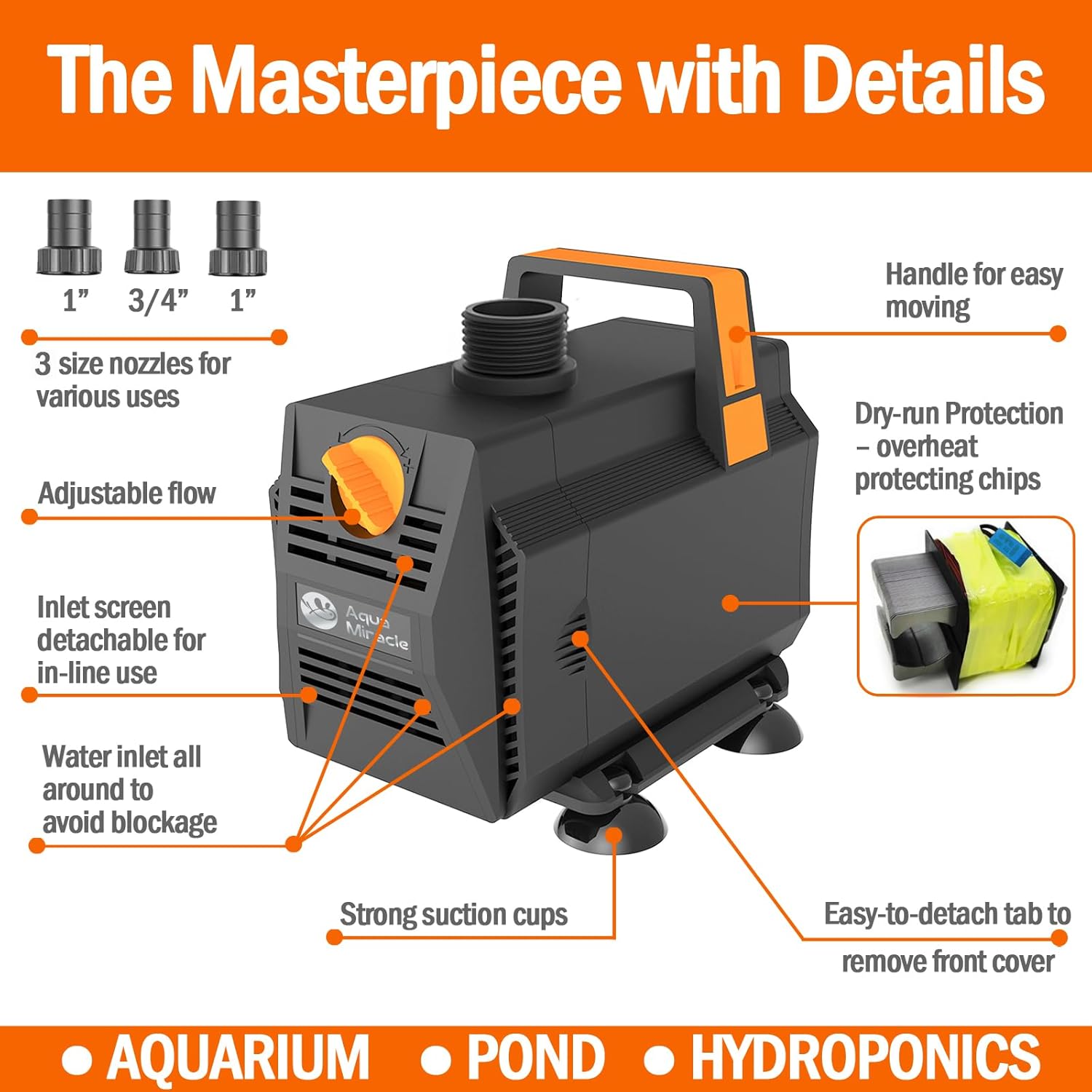 AquaMiracle 1050GPH Aquarium Water Pumps (4000L/H, 55W) Fountain Pump Pond Pump Submersible Water Pump with Flow Control for Fountain, Waterfall, Statuary, Filtration, Water feature, Hydroponics