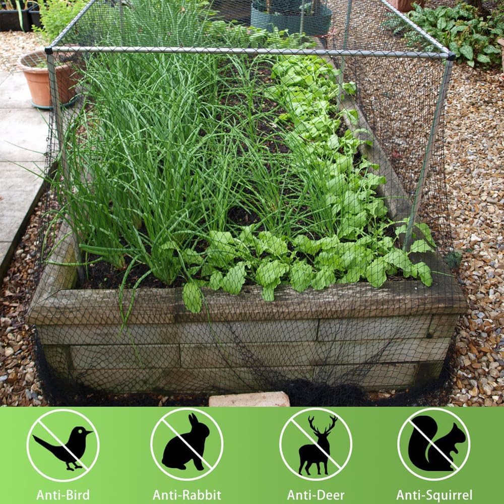 25x100 FT Bird Netting for Chicken Coop, 1 Inch Mesh, Strong Woven, UV Resistant, Reusable, Protects Garden Plants, Fruit Trees, Vegetables, Against Deer, Rabbits, Squirrels, Small Animals