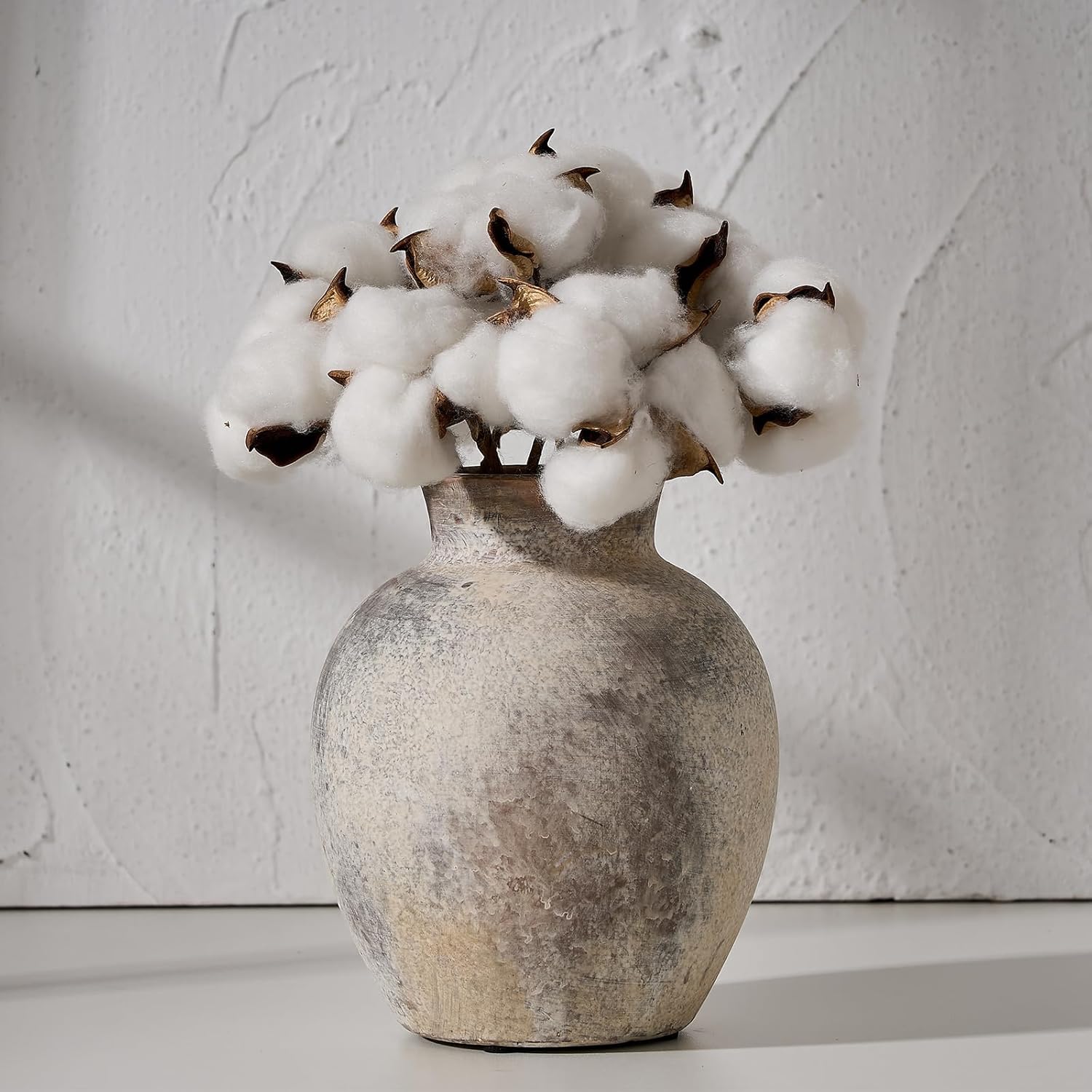 SIDUCAL Ceramic Decorative Flower Vase | 6 Inch Pottery Rustic Farmhouse | Boho | Whitewashed Terracotta Vase for Home Decor, Table, Living Room, Bathroom, Shelf, Mantel Decoration