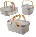 3pcs plastic harvest baskets, foldable wooden handles, rectangular garden storage baskets, for picking and collecting vegetables and fruits in the garden cabinet (Gray)